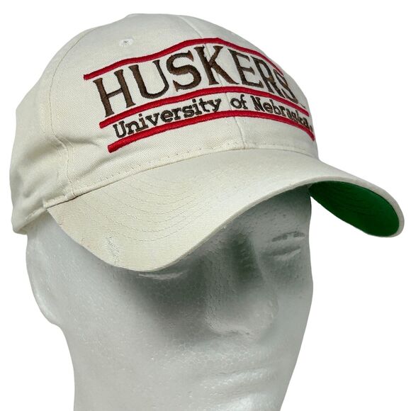 Vintage 90s Nebraska Cornhuskers Hat Cap 3 Bar Line The Game Snapback White - Picture 1 of 16